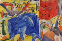 Fredy Fehr, Komposition mit blauer Ziege, Öl auf Leinwand, 85 x 95 cm