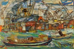 Fredy Fehr, Amsterdamer Hafen, Öl auf Leinwand, 77 x 100 cm