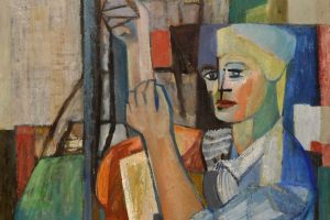 Fredy Fehr, Kubistische Figur, Öl auf Pavatex, 78 x 130 cm