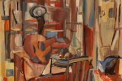Fredy Fehr, Kubsitisches Interieur Fenster, Öl auf Leinwand, 122 x 123 cm