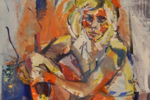 Fredy Fehr, Mädchen in Orange, Öl auf Leinwand, 143 x 105 cm