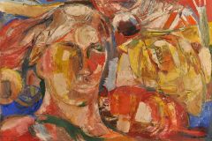 Fredy Fehr, Männerkopf mit Blume, Öl auf Leinwand, 98 x 110 cm