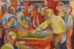 Fredy Fehr, La lecon de billard, Öl auf Leinwand, 119 x 154 cm